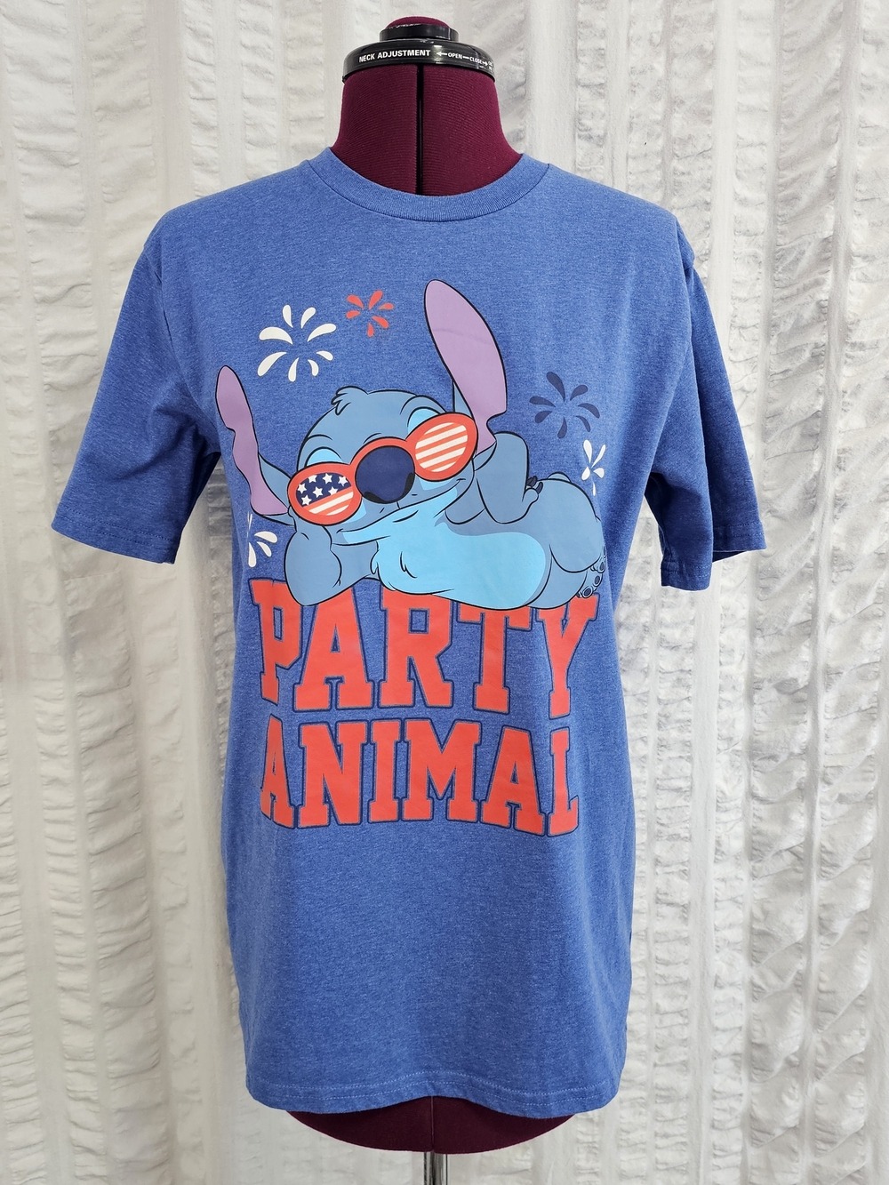 Disney Blue 'Party Animal' Forth Of July Stitch Short Sleeve Tee Adult Womens
